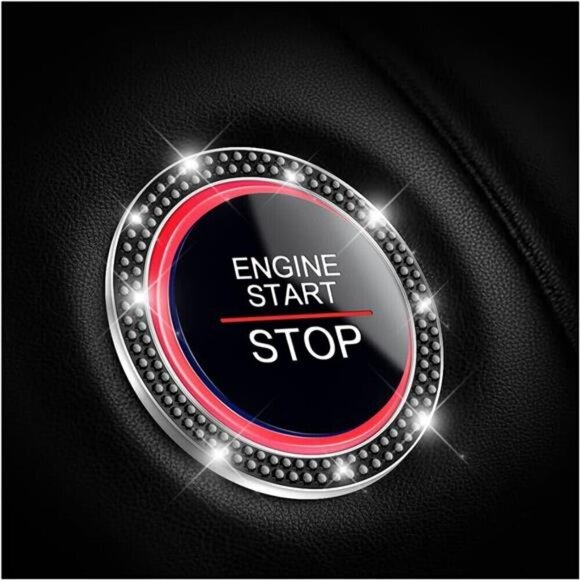 Car Start Button Bling Rhinestone Diamond Engine Ignition Button Ring 2-Pack - Picture 1 of 7